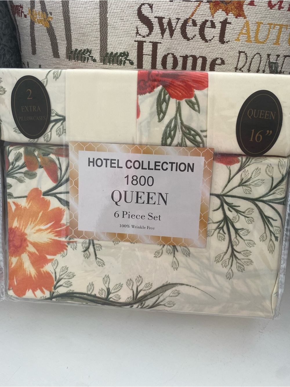 Hotel Collection Floral Queen Sheet Set in Cream and Orange